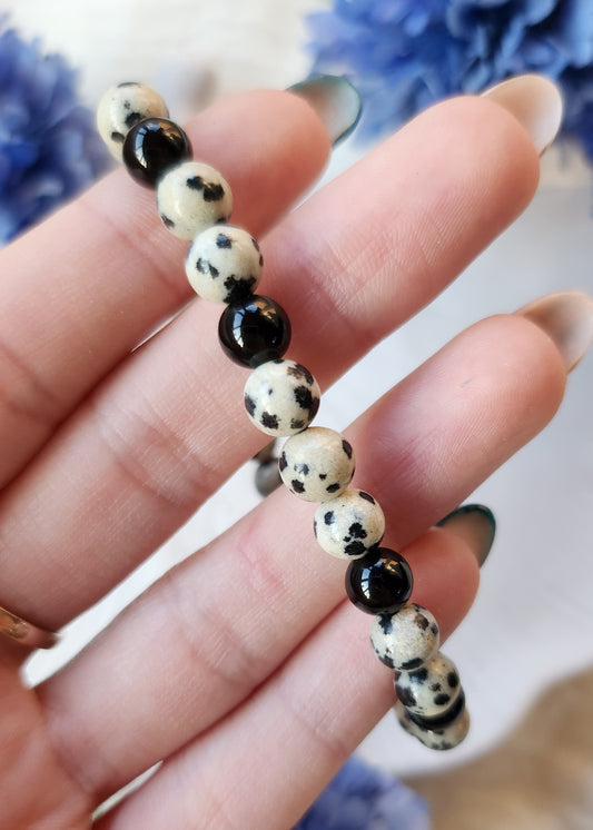 Bracciale a molla Diaspro dalmata e Ossidiana