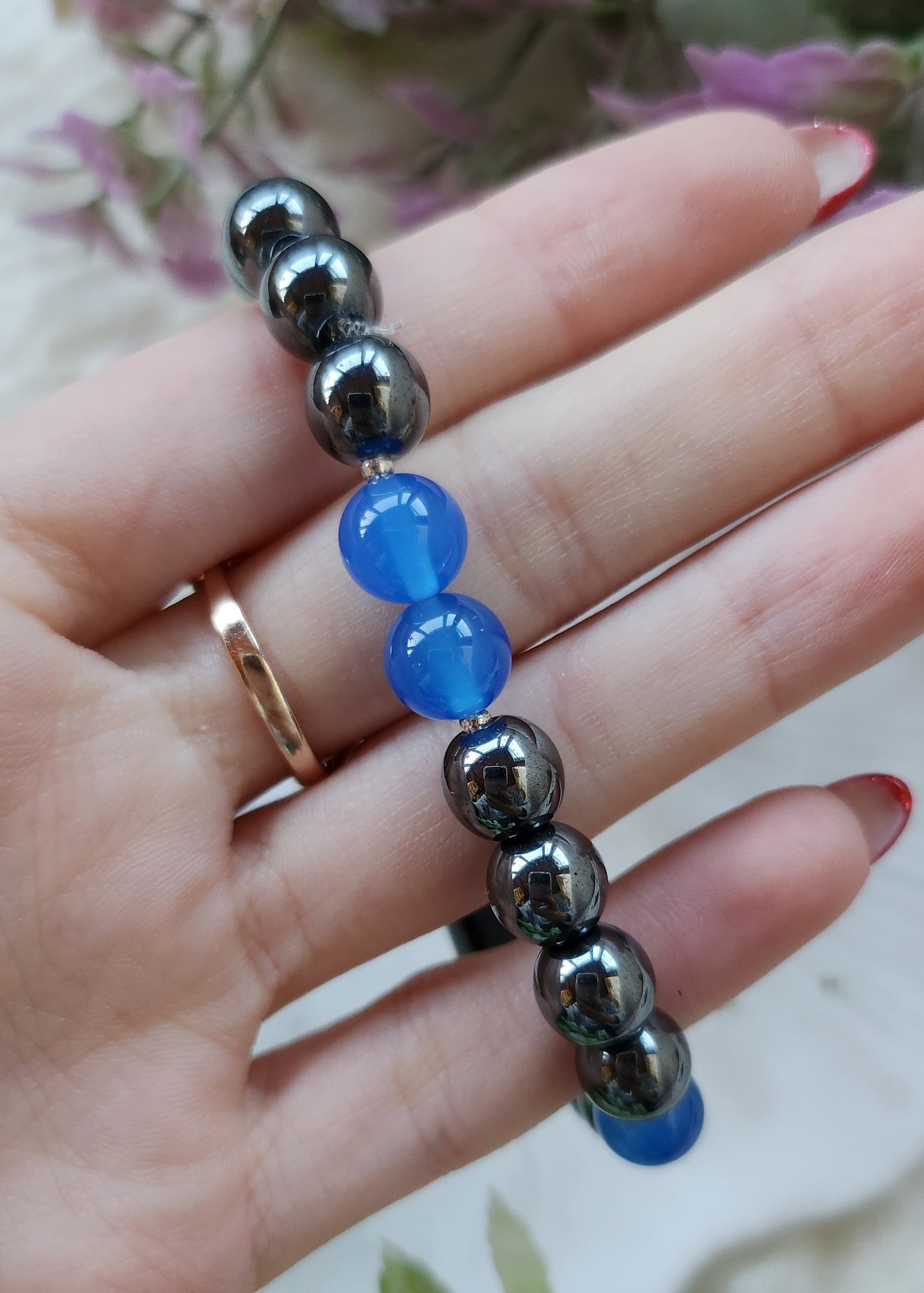 Bracciale a molla Ematite e Onice blu