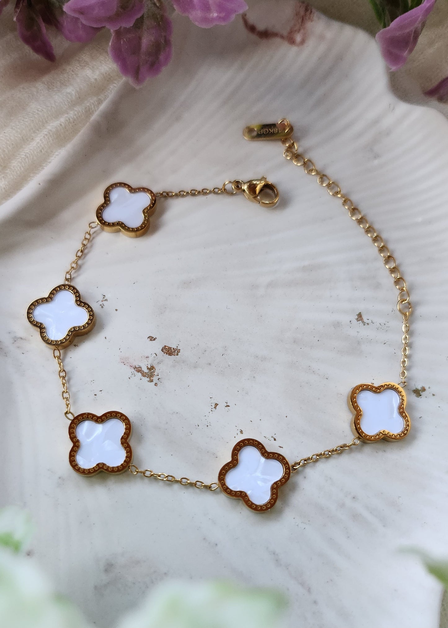 Bracciale quadrifogli bianco