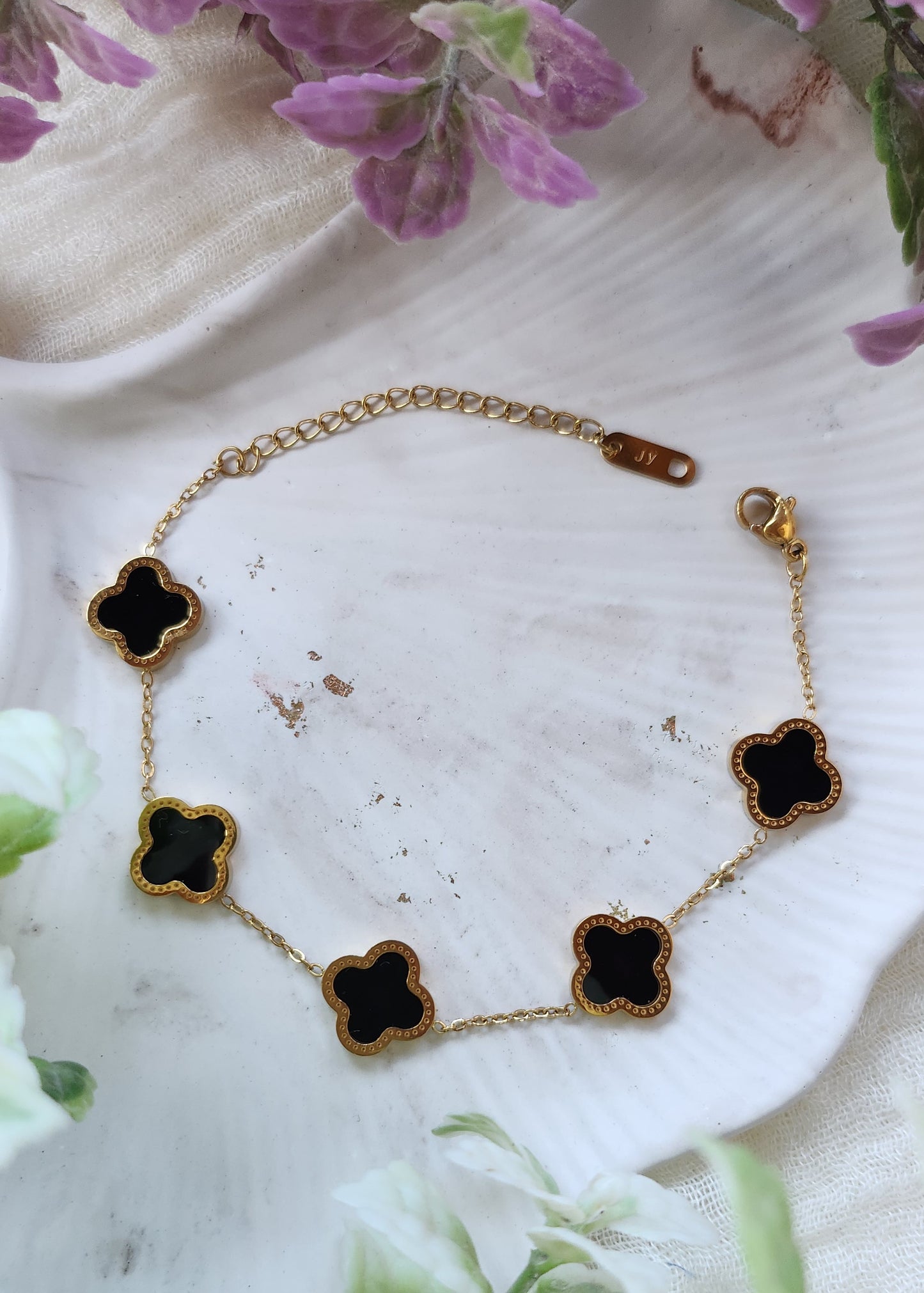 Bracciale quadrifogli nero