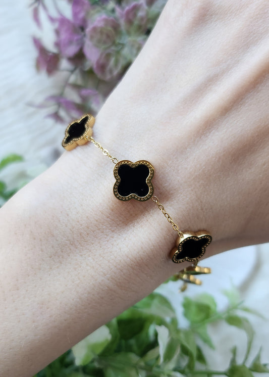 Bracciale quadrifogli nero