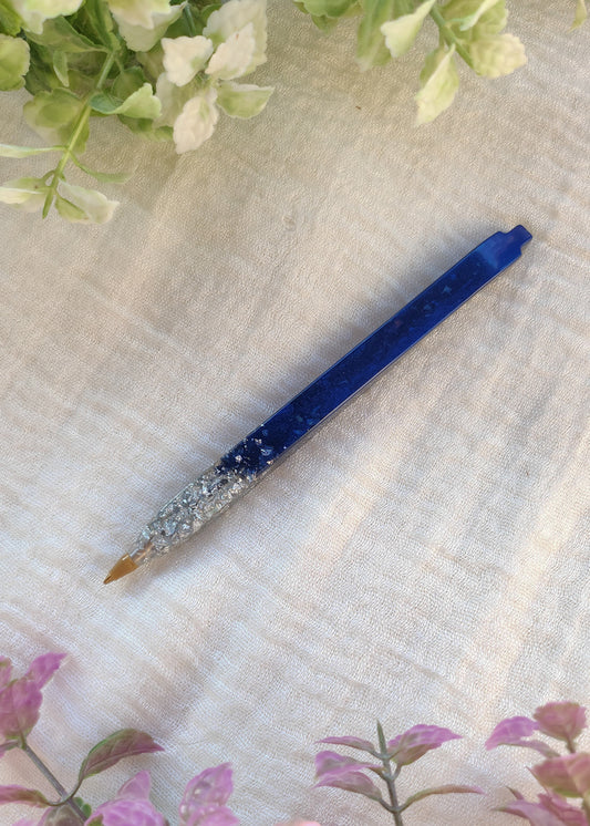 Penna ricaricabile in resina blu e argento