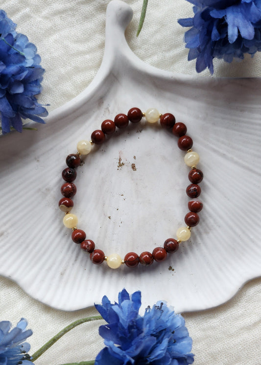 Bracciale a molla in Diaspro brecciato e Giada gialla