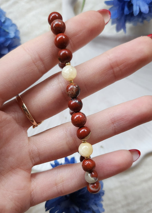 Bracciale a molla in Diaspro brecciato e Giada gialla