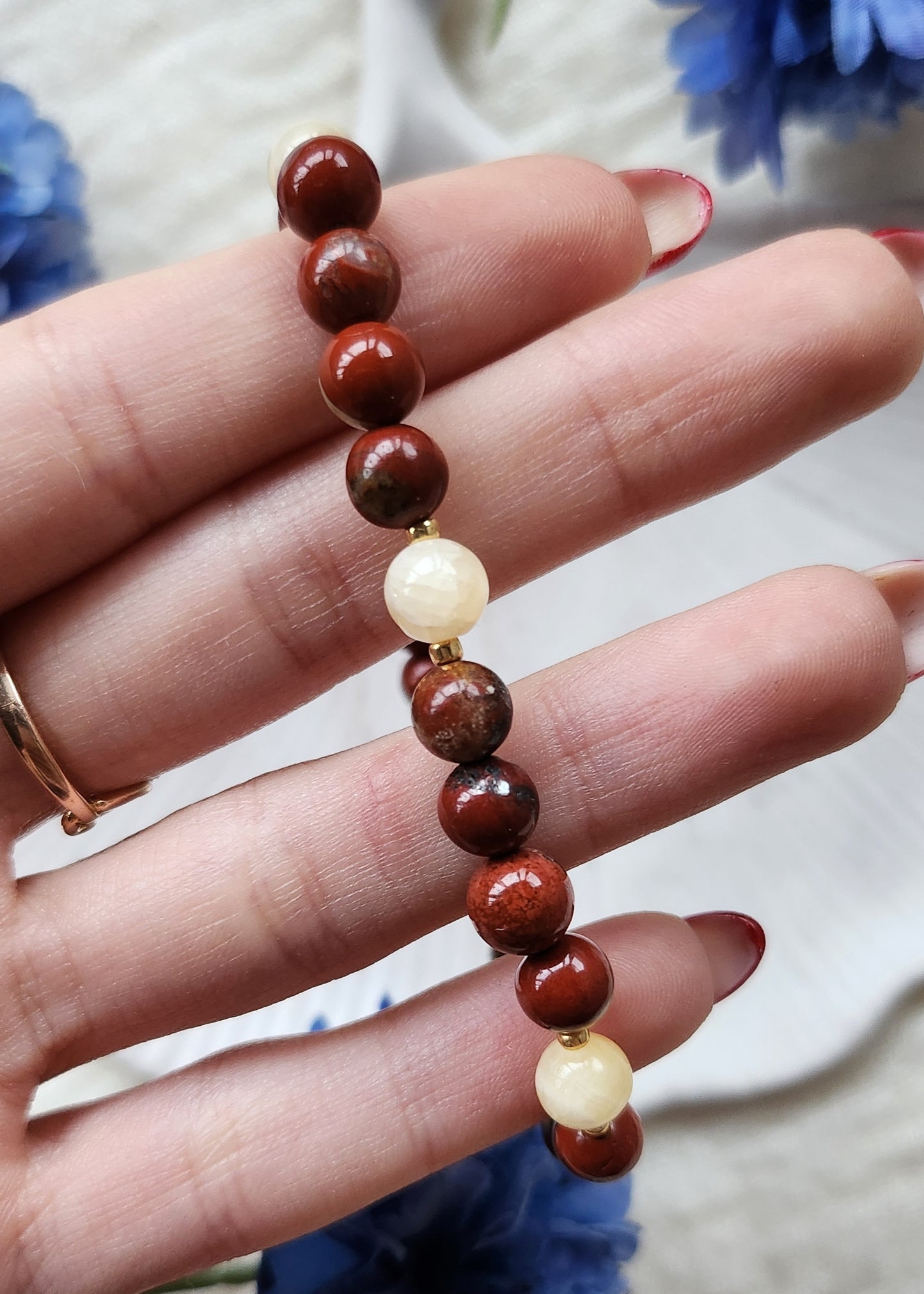 Bracciale a molla in Diaspro brecciato e Giada gialla