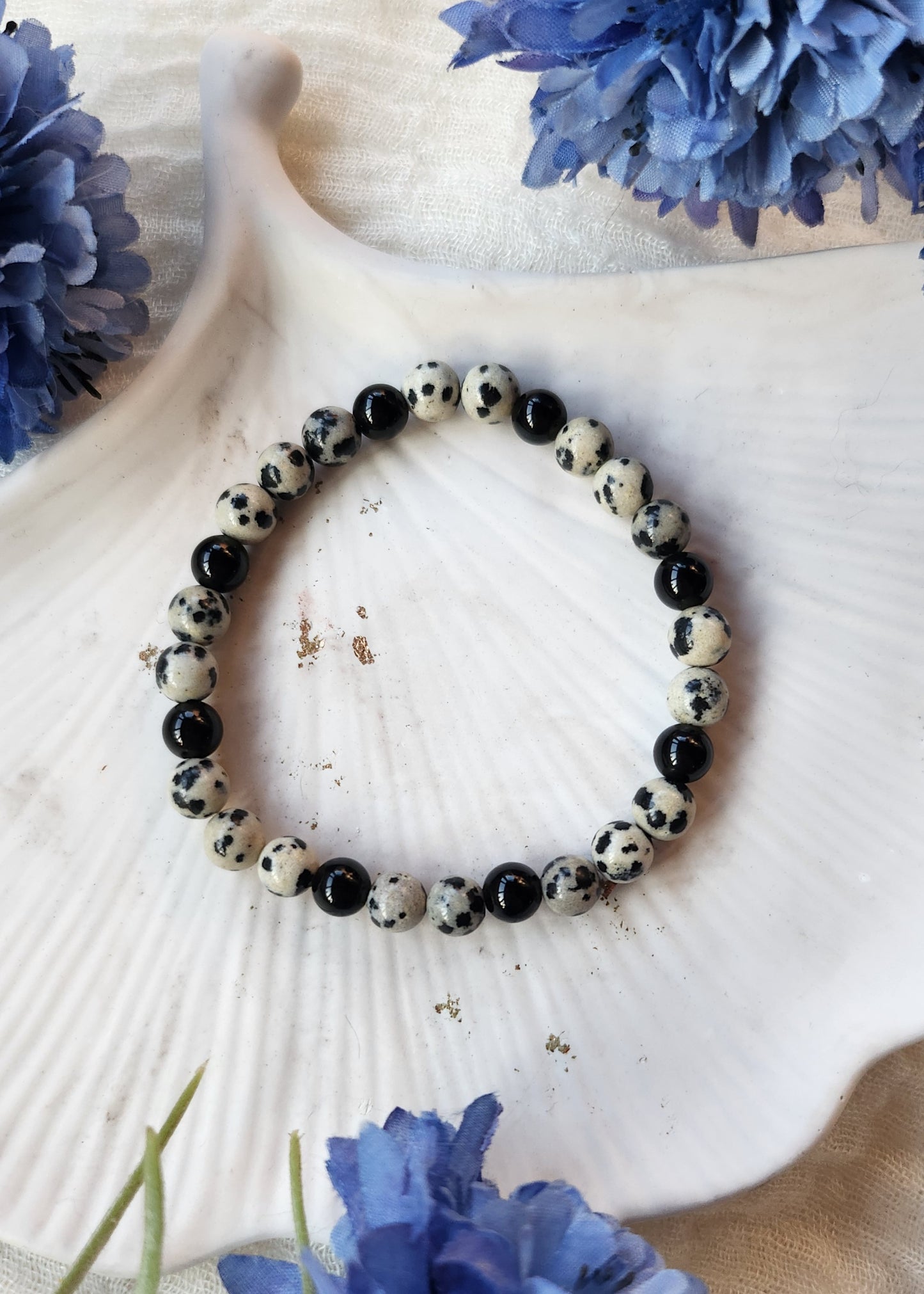 Bracciale a molla Diaspro dalmata e Ossidiana