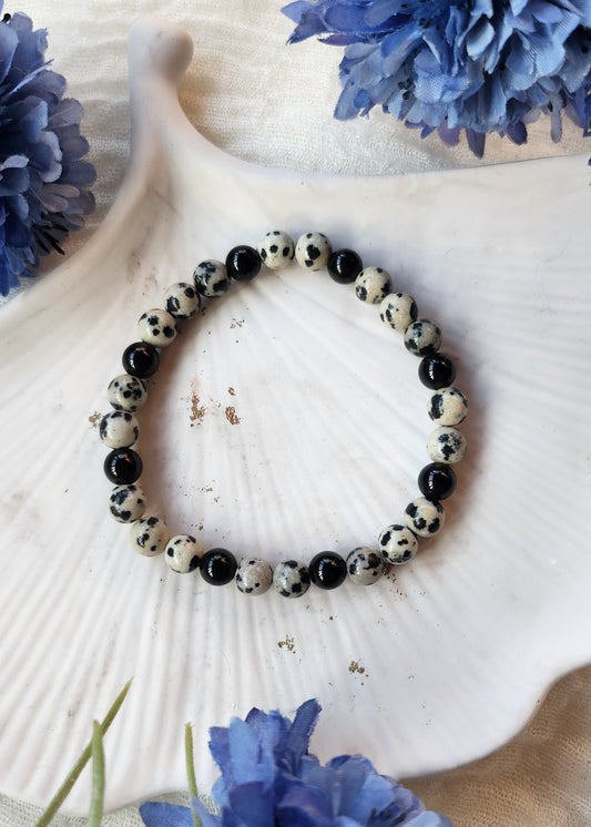 Bracciale a molla Diaspro dalmata e Ossidiana