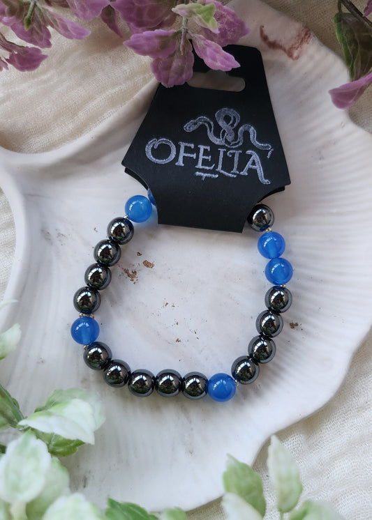 Bracciale a molla Ematite e Onice blu
