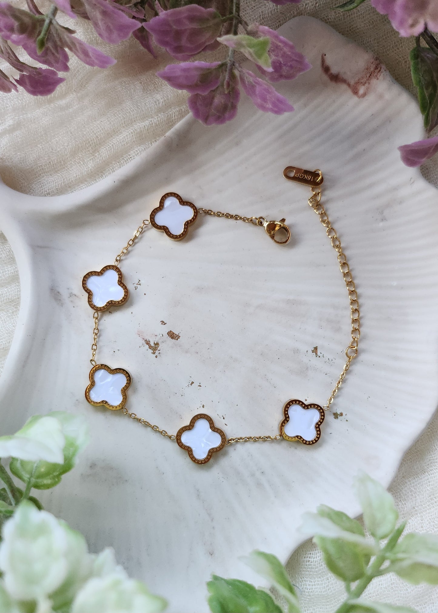 Bracciale quadrifogli bianco