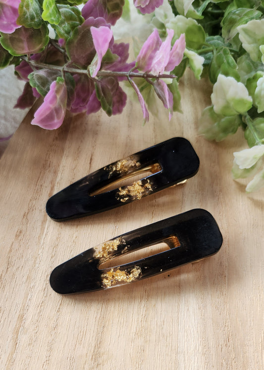Set 2 Hair clip nere con foglia oro