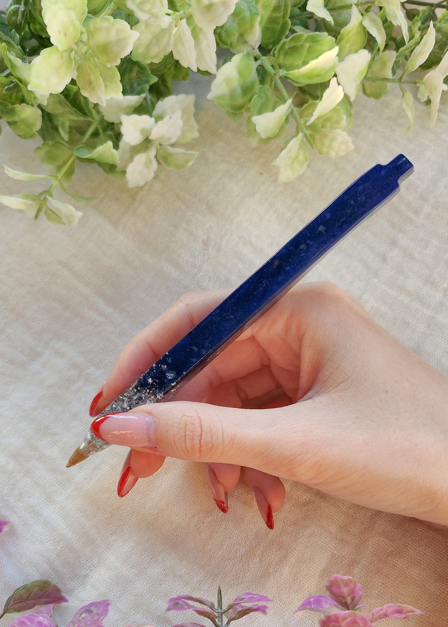 Penna ricaricabile in resina blu e argento