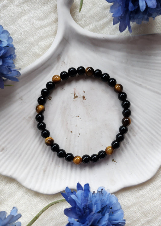 Bracciale a molla in Ossidiana nera e Occhio di Tigre